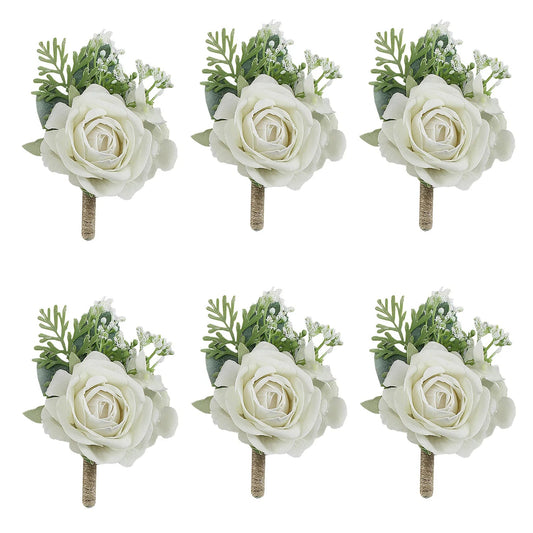 Boutonnieres Flowers Artificial Roses Silk White Ivory Corsage Buttonhole Groomsmen Boutonniere for Men Wedding Accessories Good Vibrations