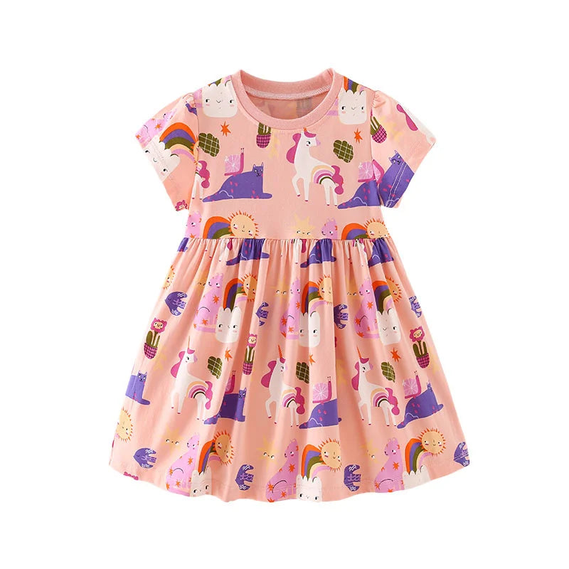 Jumping Meters 2-7T Summer Princess Girls Dresses Short Sleeve Animals Bunny Children's Clothing Hot Selling Toddler Kids Frocks Good Vibrations