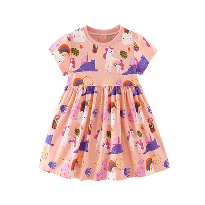 Jumping Meters 2-7T Summer Princess Girls Dresses Short Sleeve Animals Bunny Children's Clothing Hot Selling Toddler Kids Frocks Good Vibrations