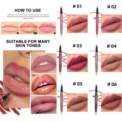 Long Wearing Matte Lipliner Set 6 Colors Creamy Texture Lip Defining Pencil Easy Glide Non Fading Makeup Must Have Good Vibrations