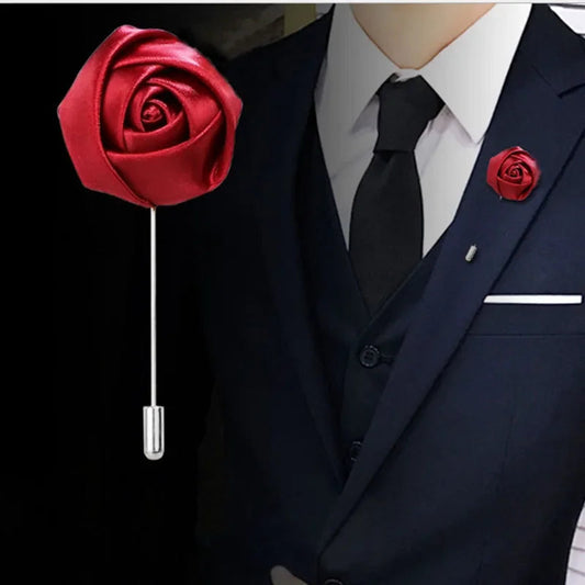 Men Boutonnieres for Wedding Groom Corsage Lapel Pins Ribbon Roses Flower Mensuit Buttonhole Brooch Marriage Accessories Good Vibrations