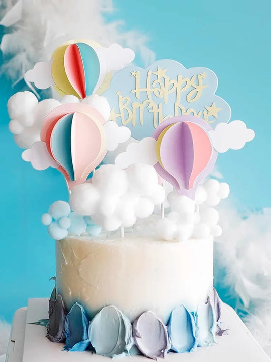 Hot Air Balloons Cake Topper Colorful Clouds Cake Decorations DIY Wedding Cupcake Toppers Happy Birthday Party Decoration Tools Good Vibrations
