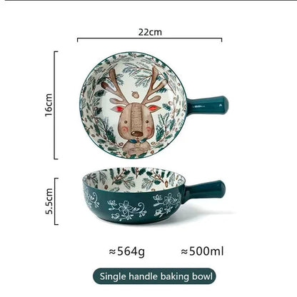 Ceramic Bakeware With Handle Forest Animals Baking Pan  Underglaze  Kitchen Tableware Salad Bowl Au Gratin Dishes Good Vibrations