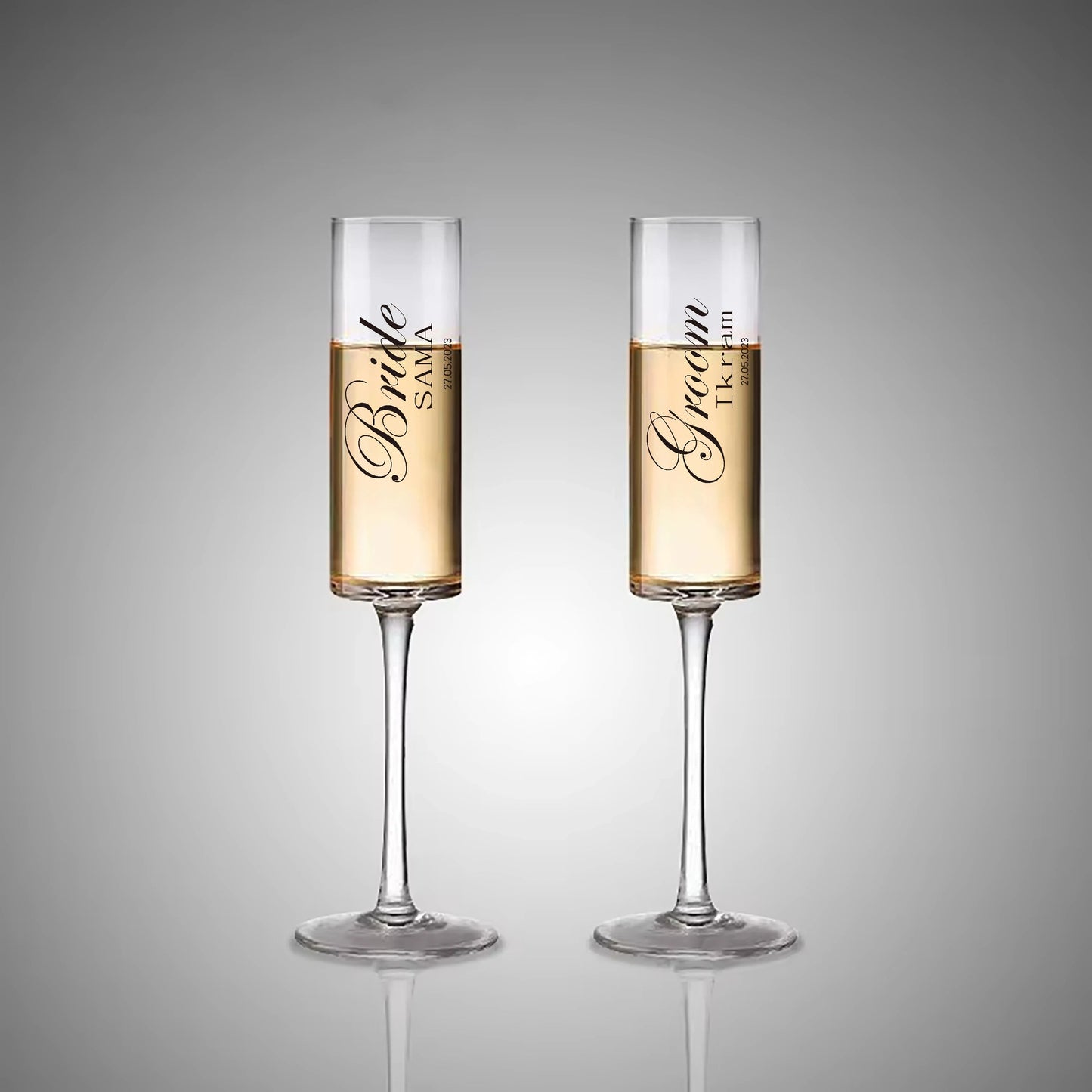 Set of 2 Personalized Mr and Mrs Wedding Flutes Champagne Toasting Glasses Couple Gift Groom Bride Toasting Glasses Good Vibrations