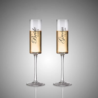 Set of 2 Personalized Mr and Mrs Wedding Flutes Champagne Toasting Glasses Couple Gift Groom Bride Toasting Glasses Good Vibrations