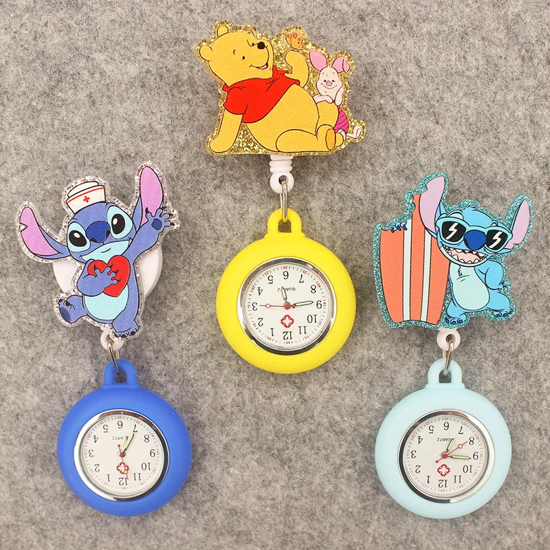 Cute Friends Pig Bear Blue Mouse Style Pocket Watch Retractable And With Clip For Men And Women Good Vibrations