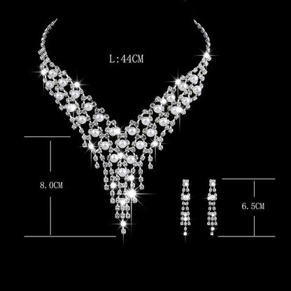 Luxury Long Tassels Jewelry Pearl Necklace Earing Set Crystal Zircon Wedding Bridal Jewelry Sets For Women Bijoux Mariage Zestaw Good Vibrations Adult Super Store