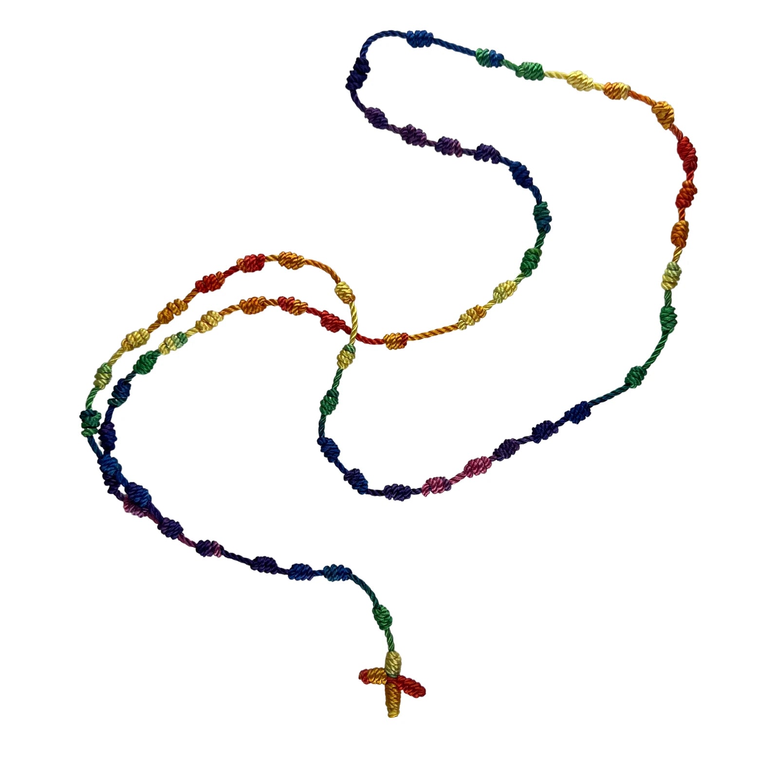 1Pc Handmade Knotted rosary with Cross Charm - Red rope rosary- necklace cord, Black thread rosary, Blue Handmade Rosary, Lightw Good Vibrations