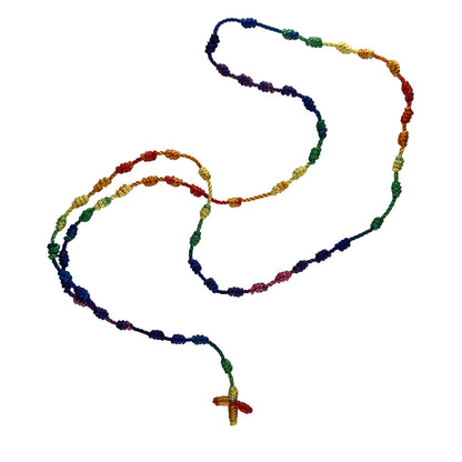 1Pc Handmade Knotted rosary with Cross Charm - Red rope rosary- necklace cord, Black thread rosary, Blue Handmade Rosary, Lightw Good Vibrations