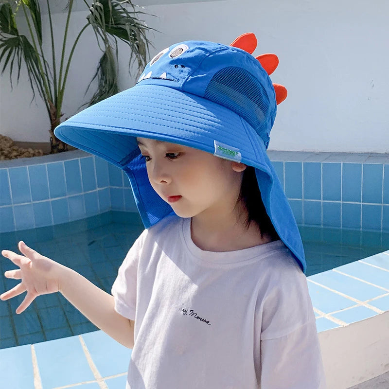 Summer Hat for Kids Children Outdoor Sun Hat Neck Ear Cover Sun Protection Beach Caps Kids Boy Girl Flap Cap for Children Good Vibrations