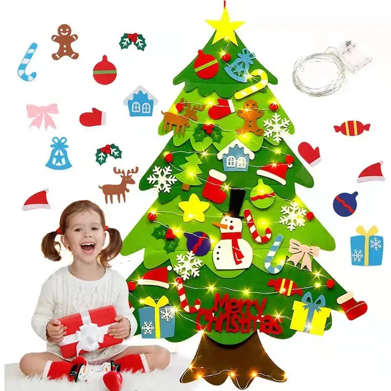 Felt Christmas Tree with Ornaments DIY Cristmas Ornament Xmas Navidad Gifts Santa Claus New Year Door Wall Hanging Decorations Good Vibrations