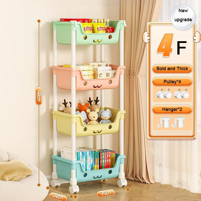 Toy Storage Trolley Children's Toy Storage Racks and Shelving Rotating Bookshelf Household Mobile Trolleyarrange Good Vibrations