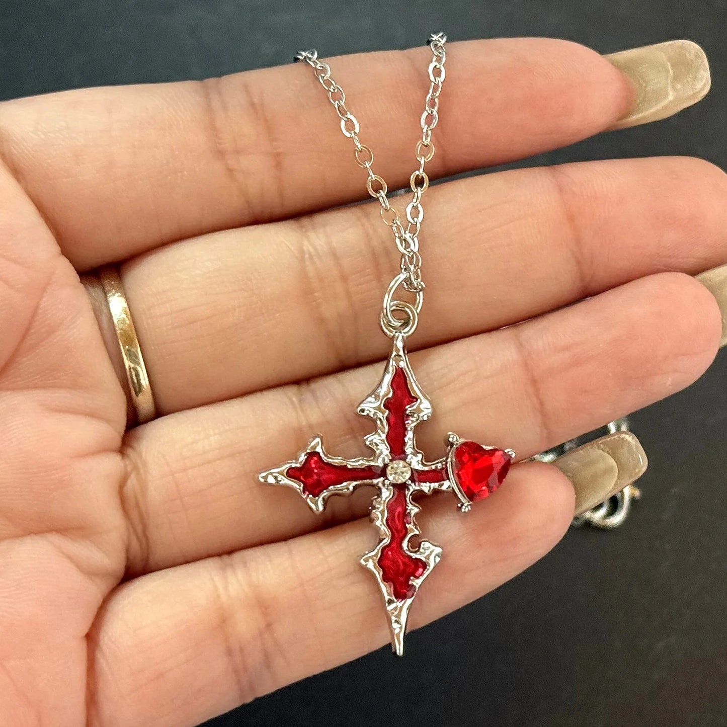 Gothic Cross Necklace for Women Men Punk Religious Crucifix Heart Amulet Necklaces Jewelry Gifts Good Vibrations