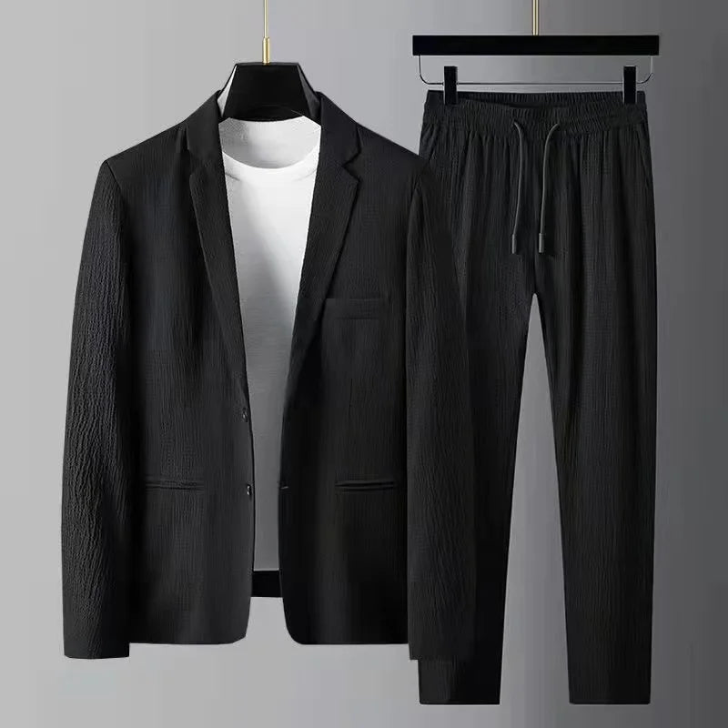 2024 Summer and Autumn New Fashion Suit Men's Long Sleeved High End Quality Casual Set Korean Edition Casual Two Piece Set Good Vibrations