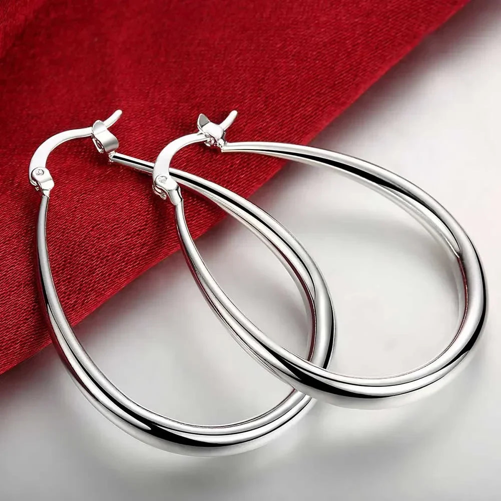 41MM Silver Color  Smooth Circle Big Hoop Earrings for Women Fashion Party Wedding Jewelry Christmas Gifts Good Vibrations
