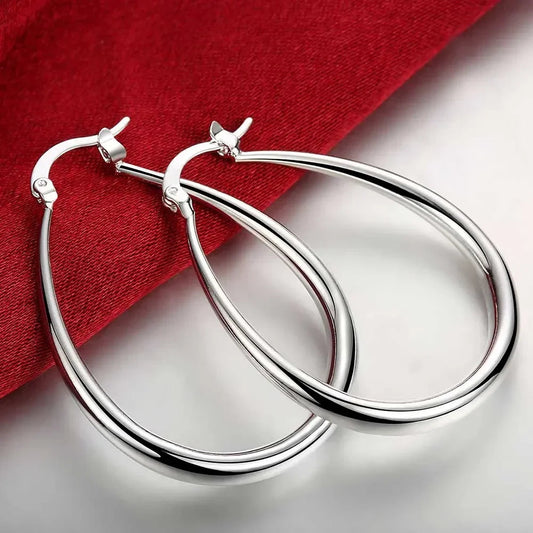 41MM Silver Color  Smooth Circle Big Hoop Earrings for Women Fashion Party Wedding Jewelry Christmas Gifts Good Vibrations