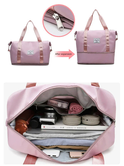 Carry On Travel Duffle Bag  Waterproof Sports Gym Tote Bags for Women Large Capacity Storage Luggage Handbag Good Vibrations