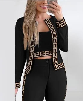 Sets Outifits Women 2024 Spring Autumn 3 Piece Set Plaid Print Crop Top & Pants Set With Coat Fashion Casual Elegant Female Set Good Vibrations