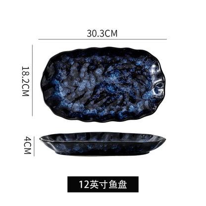 Creative Kiln-Change Bowl and Plate Tableware Home Retro Ceramic Tableware Hotel Dish Plate Rice Bowl Set Home Fish Plate Good Vibrations