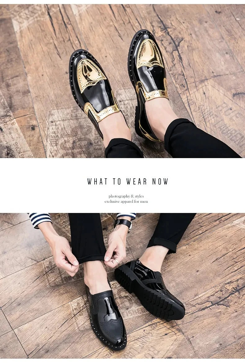 Fashionable Formal Men Shoes Lightweight Outdoor Loafers Thick Soled Wear-resistant Leather Shoes Black Gold andSilverSizes38-48 Good Vibrations