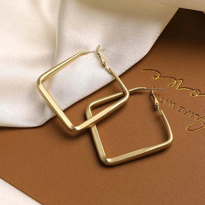 2026 Fashion Gold Color Big Square Hoop Earrings For Women Exaggerated Metal Geometric Irregular Circle Earrings Jewelry Good Vibrations