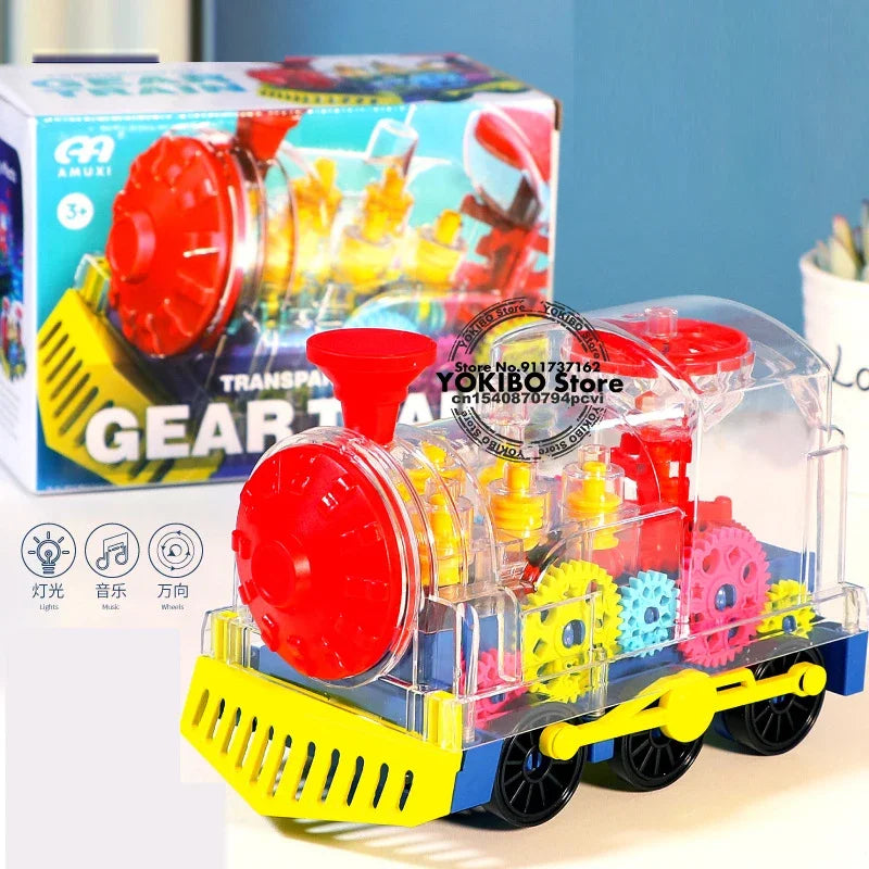Transparent Toy Car for kids Electronic Light Sound Music Electric Gear Dinosaur Toys for Toddlers Boys Educational Crawling Toy Good Vibrations