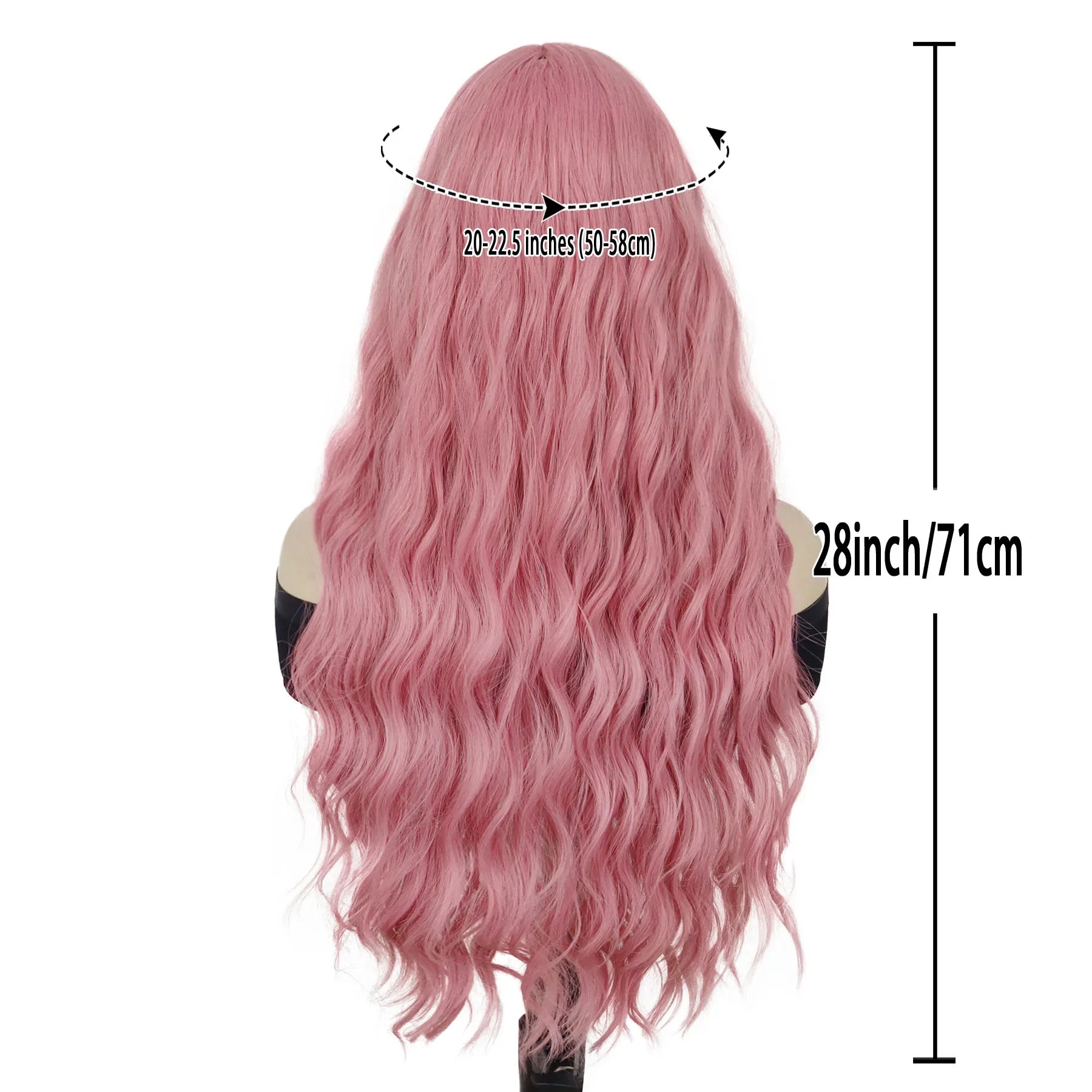 Synthetic Cosplay Pink Wigs Long Water Wavy Wig with Bangs for Women Girls Halloween Wig Costume Carnival Party Christmas Use Good Vibrations