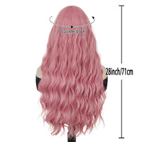 Synthetic Cosplay Pink Wigs Long Water Wavy Wig with Bangs for Women Girls Halloween Wig Costume Carnival Party Christmas Use Good Vibrations