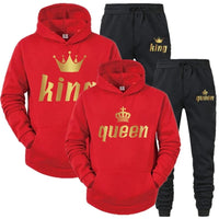 King And Queen Couple Outfit Hoodie and Jogger Pants High Quality Men Women Daily Casual Sport Jogging Suit King Queen Tracksuit Good Vibrations