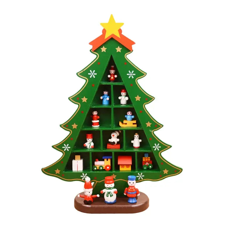 1PC Wooden Christmas Tree Creative Scene Layout Ornaments 3D Red Xmas Table Desktop Decoration Christmas Supplies Good Vibrations