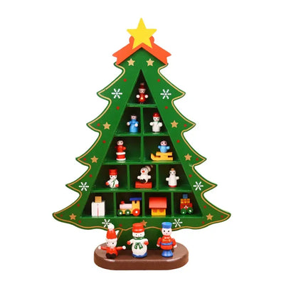 1PC Wooden Christmas Tree Creative Scene Layout Ornaments 3D Red Xmas Table Desktop Decoration Christmas Supplies Good Vibrations