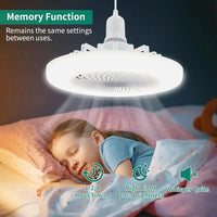 Socket Fan Ceiling Fan with Light, Portable 3 Wind Speeds 36w Ceiling Fan Socket with Remote, 3 Light Dimmable Small Fan Good Vibrations