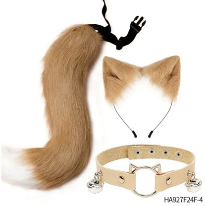 Halloween cosplay costumes contain a furry three-piece set of cat ears and tail neck decorations for party dress-ups Good Vibrations