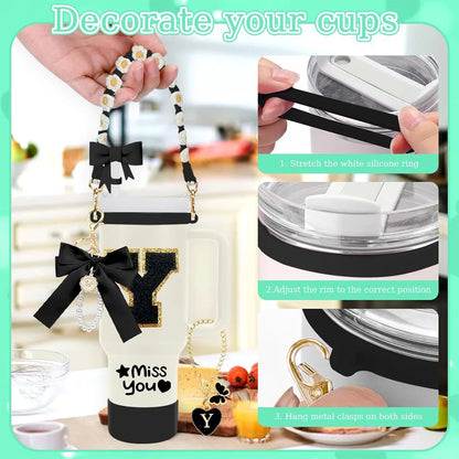 8Pcs Cup Accessories Including Straw Topper,Silicone Prorective Boot,Cup Charm,Stickers and Handle Strap for 40oz Tumbler Cup Good Vibrations