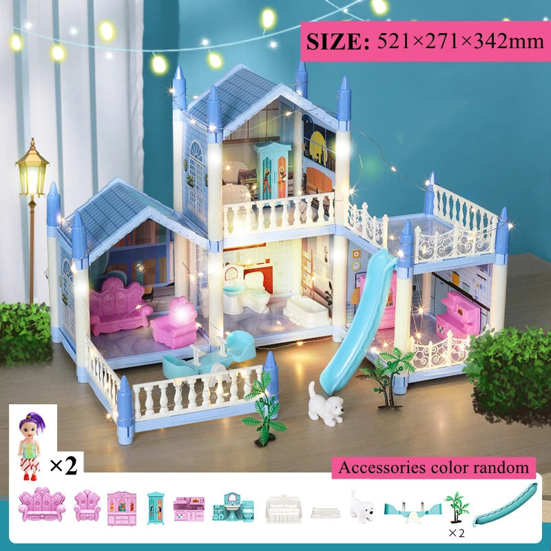 Doll Houses 3D Assembled DIY Miniatures Dollhouse Accessories Villa Princess Castle with LED Light Girl Birthday Gift Toy House Good Vibrations