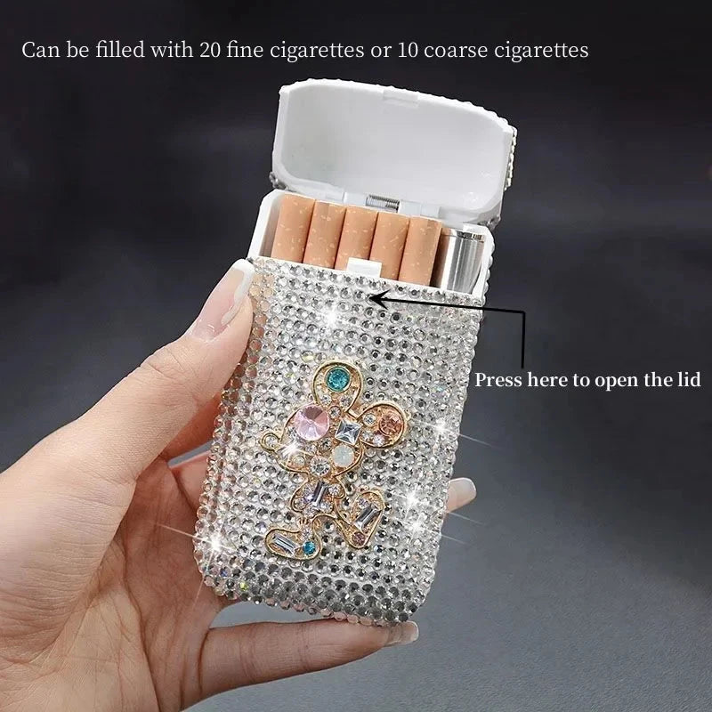 Luxury Rhinestone Cigarette Box with USB Charging Lighter Windproof Portable Smoking Accessories Fashionable Women's Gift Good Vibrations Adult Super Store