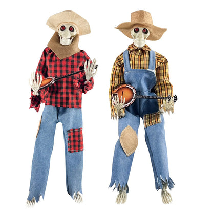Halloween Fun Skull Playing Guitar Luminous Ornament Room Decor Farmhouse Skeleton Sculpture Christmas Decoration Gift 2024 Good Vibrations
