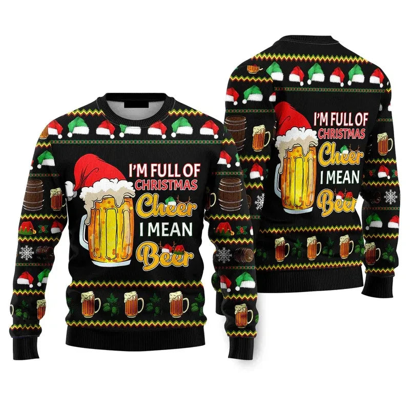 Fashion Santa Claus Beer Ugly Christmas Sweater For Men Clothing 2026 New Year Hoodie Streetwear Holiday Party Sweatshirts Good Vibrations