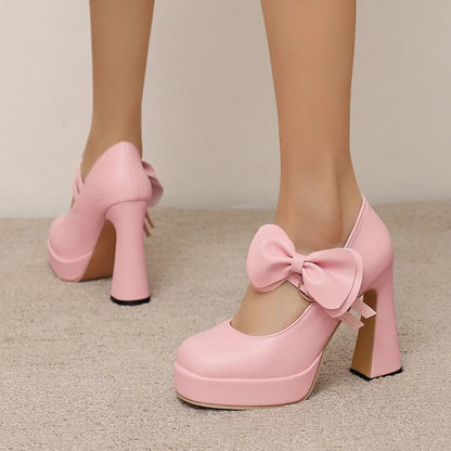 High Heels Women Spring Summer Elegant Fashion Bowknot Square Toe Party Dress Wedding Bride Platform Shoes Big Size 45 30-50 Good Vibrations