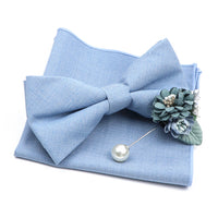 Mens Wedding Bowtie Brooch Set Romantic Solid Color Bamboo Fiber Bowknot Flower Lapel Pin Blue Pink Cravat Suit Shirt Accessory Good Vibrations