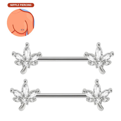 1pair Nipple Piercing Stainless Steel Nipple Rings CZ Butterfly Heart Nipple Barbell For Women Girls 16G Body Piercing Jewelry Good Vibrations