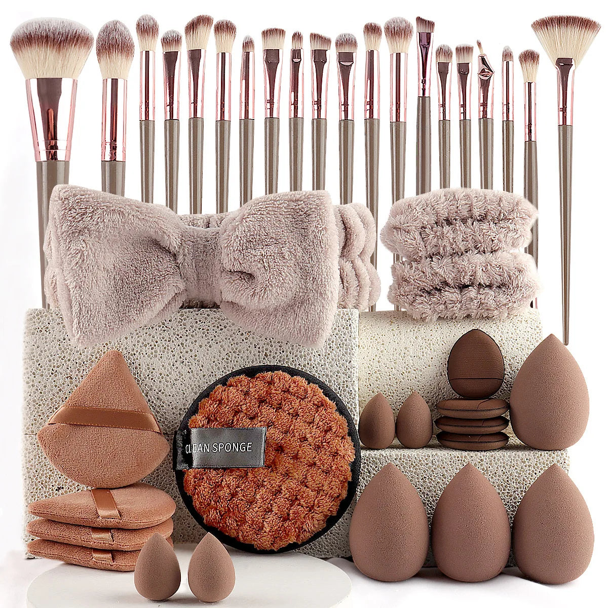 56-Piece Make up Brush Set (chocolate)- Full Face Cosmetics Kit , Eyeshadow Blending Brushes & Beauty Sponge  make up brushes Good Vibrations
