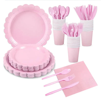 Light Pink Lace Birthday Party Supplies Pink Disposable Dinnerware Paper Napkin Cup Plate Tablecloth  For Wedding Decoration Good Vibrations