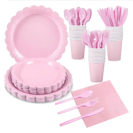 Light Pink Lace Birthday Party Supplies Pink Disposable Dinnerware Paper Napkin Cup Plate Tablecloth  For Wedding Decoration Good Vibrations