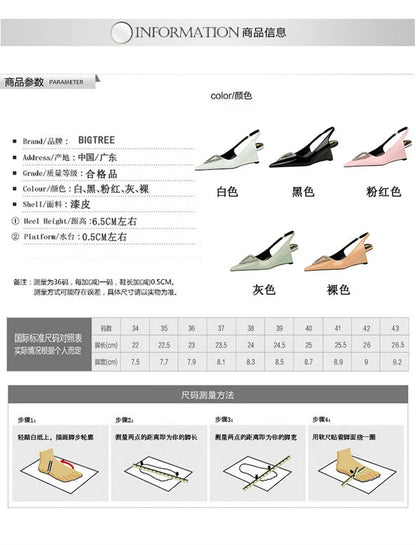 Wedges Women Shoes High Heel Shallow Pointed Toe Hollow Back Straps Patent Leather Triangle Metal Crystal Buckle Pumps Good Vibrations
