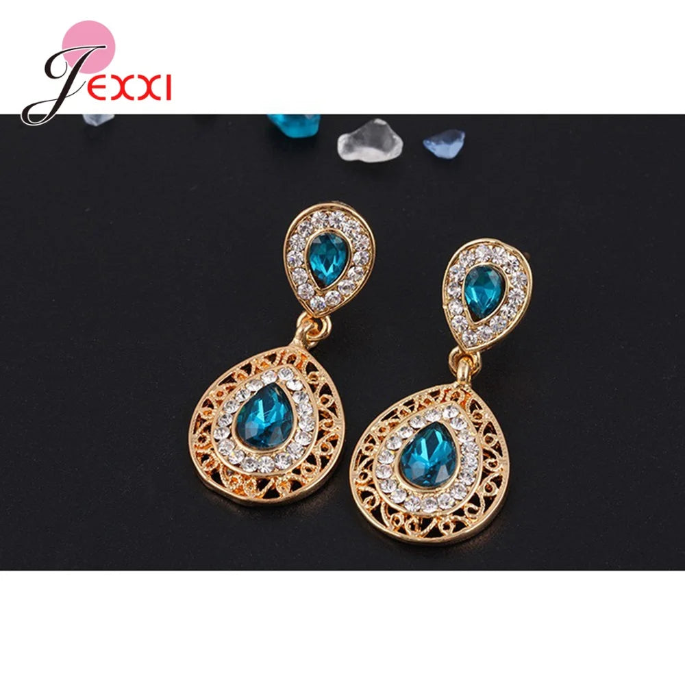 Brand Wedding Party Women Gold Color Jewelry Sets Waterdrop Necklaces piercing Drop Earrings Opal Stone Bijoux Good Vibrations Adult Super Store