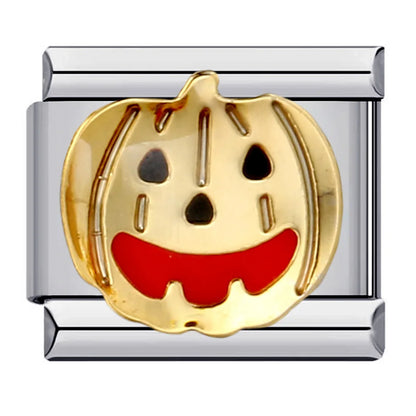 Goth Vintage Black Glaze Skull Raven Ghost Halloween Day's Charm Links Fit 9mm Bracelet Stainless Steel Making DIY Jewelry Good Vibrations