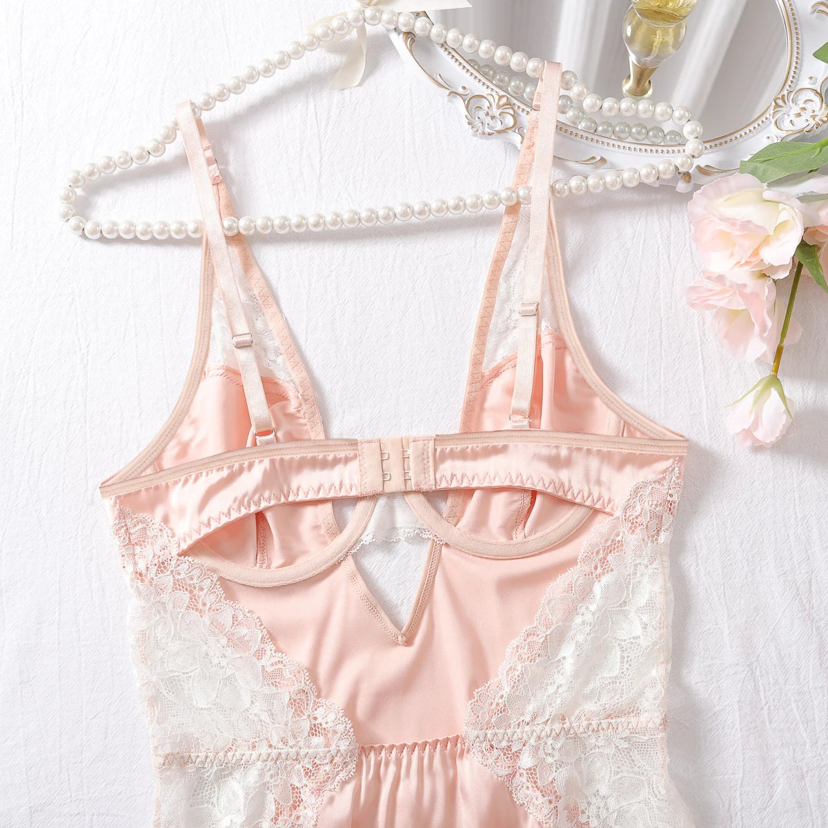 Muziskat 2025 New Lace Patchwork Ladies Bra Set Sexy Erotic Low-cut Luxury French Nightgown Split Sling Two Piece Set Good Vibrations Adult Super Store