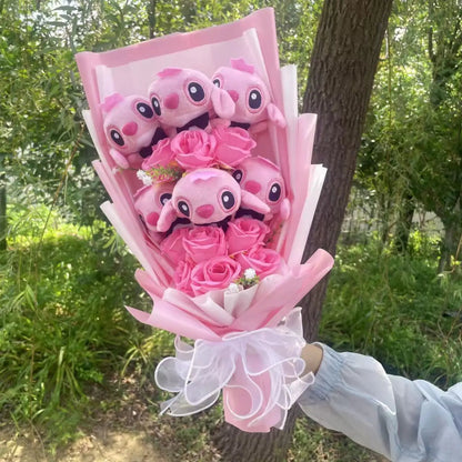 Cartoon Anime Stitch Plush Bouquet Doll Toys Stuffed Animals Creative Handmade Bouquets Birthday Christmas Valentine Gifts Good Vibrations