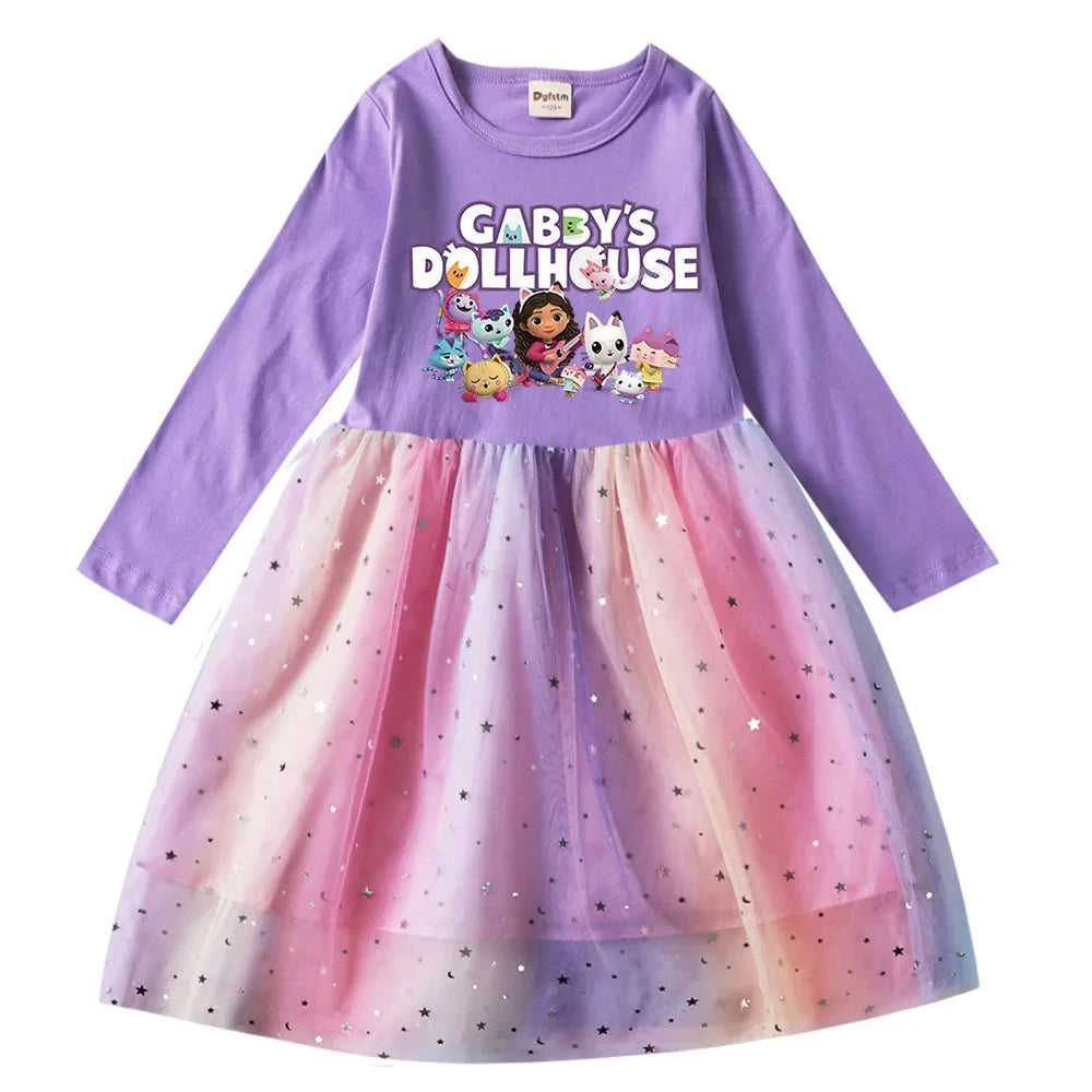 Gabbys Dolhouse Dress Kids Gaby Chat Clothes Baby Girls Long Sleeve Casual Dresses Wedding Party Sequin Birthday Gifts Vestidos Good Vibrations